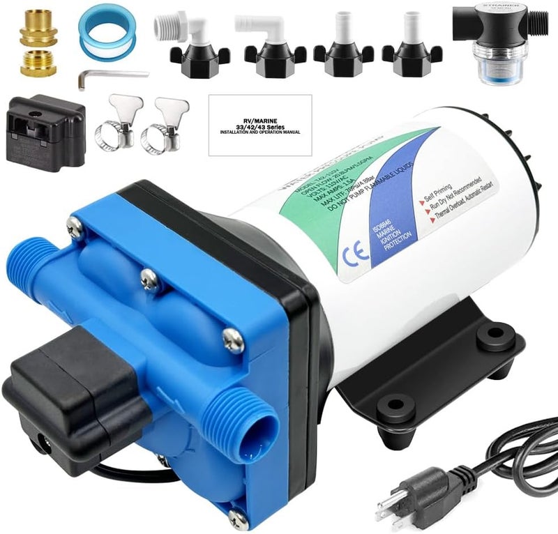 YCHAOFLO 110V AC electric high-pressure self-priming diaphragm pump, Equipped with pressure switch，5.5GPM, 70Psi, for RV Marine Yacht Lawn Garden - Image 1